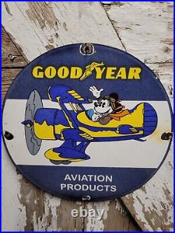 Vintage Goodyear Porcelain Sign Disney Mickey Aviation Tires Rubber Products USA