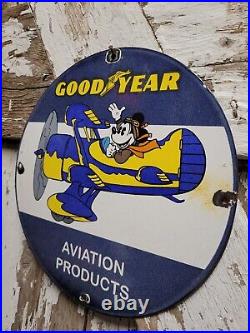 Vintage Goodyear Porcelain Sign Disney Mickey Aviation Tires Rubber Products USA