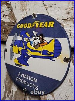 Vintage Goodyear Porcelain Sign Disney Mickey Aviation Tires Rubber Products USA