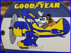 Vintage Goodyear Porcelain Sign Disney Mickey Aviation Tires Rubber Products USA