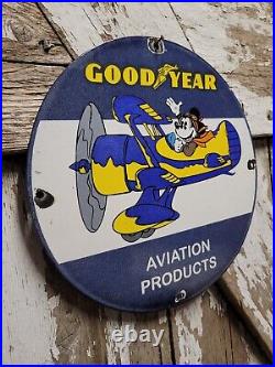 Vintage Goodyear Porcelain Sign Disney Mickey Aviation Tires Rubber Products USA