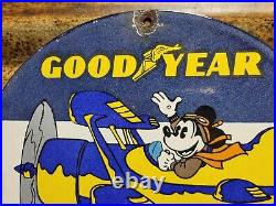 Vintage Goodyear Porcelain Sign Disney Mickey Aviation Tires Rubber Products USA