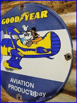 Vintage Goodyear Porcelain Sign Disney Mickey Aviation Tires Rubber Products USA