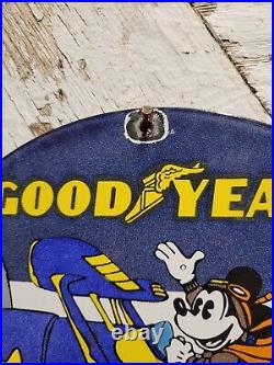 Vintage Goodyear Porcelain Sign Disney Mickey Aviation Tires Rubber Products USA