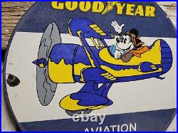 Vintage Goodyear Porcelain Sign Disney Mickey Aviation Tires Rubber Products USA