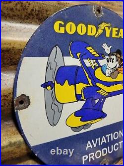 Vintage Goodyear Porcelain Sign Disney Mickey Aviation Tires Rubber Products USA