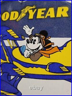 Vintage Goodyear Porcelain Sign Disney Mickey Aviation Tires Rubber Products USA