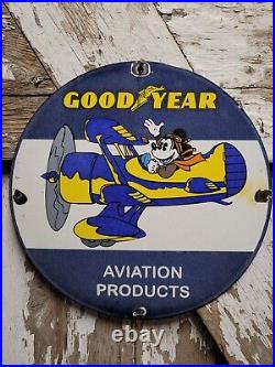 Vintage Goodyear Porcelain Sign Disney Mickey Aviation Tires Rubber Products USA