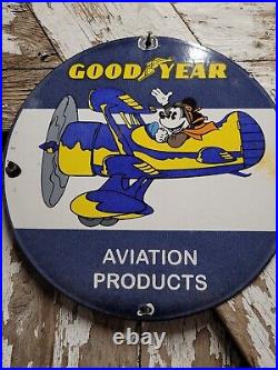 Vintage Goodyear Porcelain Sign Disney Mickey Aviation Tires Rubber Products USA