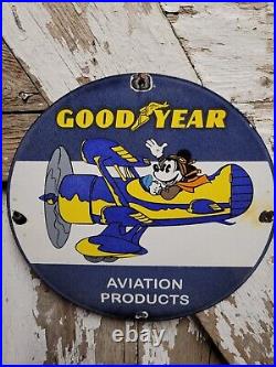 Vintage Goodyear Porcelain Sign Disney Mickey Aviation Tires Rubber Products USA