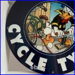 Vintage Goodyear Porcelain Sign Gas Oil Donald Duck Tire Service Ad Pump Plate