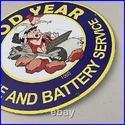 Vintage Goodyear Porcelain Sign Gas Oil Tire Battery Service Car Shop Pump Plate