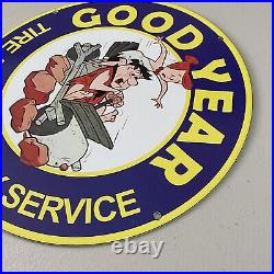 Vintage Goodyear Porcelain Sign Gas Oil Tire Battery Service Car Shop Pump Plate