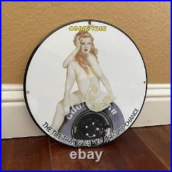 Vintage Goodyear Porcelain Sign Gas Oil Tires Shop Auto Service Metal Pump Plate
