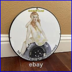 Vintage Goodyear Porcelain Sign Gas Oil Tires Shop Auto Service Metal Pump Plate