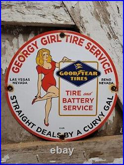 Vintage Goodyear Porcelain Sign Las Vegas Gas Automobile Tire Battery Service