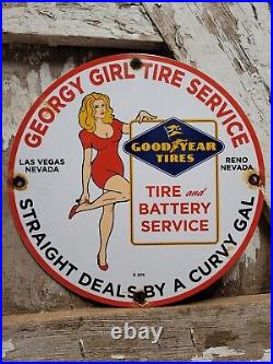 Vintage Goodyear Porcelain Sign Las Vegas Gas Automobile Tire Battery Service