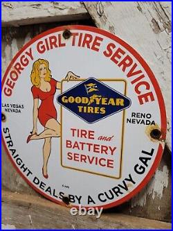 Vintage Goodyear Porcelain Sign Las Vegas Gas Automobile Tire Battery Service