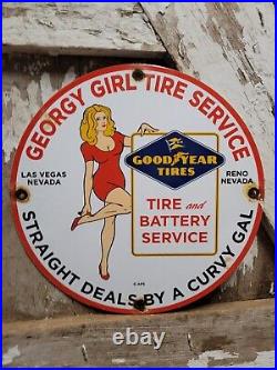 Vintage Goodyear Porcelain Sign Las Vegas Gas Automobile Tire Battery Service