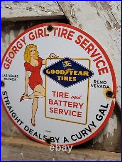 Vintage Goodyear Porcelain Sign Las Vegas Gas Automobile Tire Battery Service