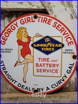 Vintage Goodyear Porcelain Sign Las Vegas Gas Automobile Tire Battery Service
