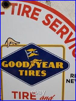 Vintage Goodyear Porcelain Sign Las Vegas Gas Automobile Tire Battery Service