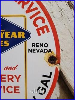 Vintage Goodyear Porcelain Sign Las Vegas Gas Automobile Tire Battery Service