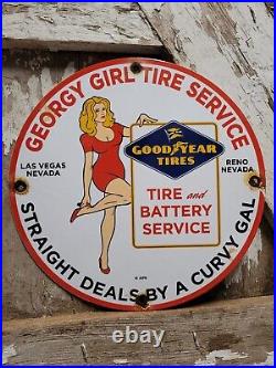 Vintage Goodyear Porcelain Sign Las Vegas Gas Automobile Tire Battery Service