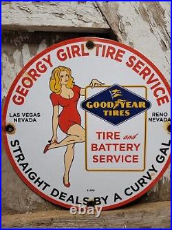 Vintage Goodyear Porcelain Sign Las Vegas Gas Automobile Tire Battery Service