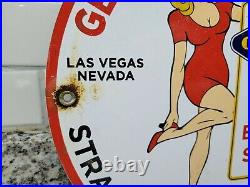 Vintage Goodyear Porcelain Sign Las Vegas Reno Gas Oil Sales Auto Tire Woman