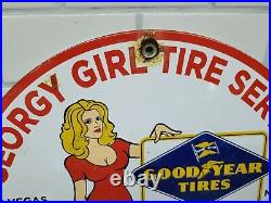 Vintage Goodyear Porcelain Sign Las Vegas Reno Gas Oil Sales Auto Tire Woman