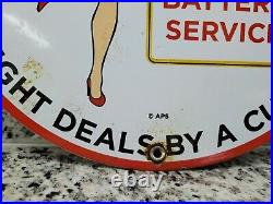 Vintage Goodyear Porcelain Sign Las Vegas Reno Gas Oil Sales Auto Tire Woman