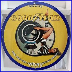 Vintage Goodyear Porcelain Tire Auto Service Station Gasoline Enamel Metal Sign