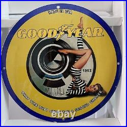Vintage Goodyear Porcelain Tire Auto Service Station Gasoline Enamel Metal Sign