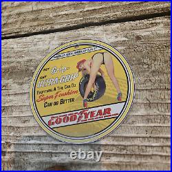 Vintage Goodyear Super Cushion Tires Porcelain Gas Oil 4.5 Sign