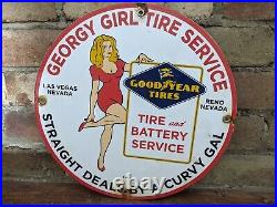 Vintage Goodyear Tire And Battery Service Porcelain Enamel Gas Station Sign 12