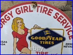 Vintage Goodyear Tire And Battery Service Porcelain Enamel Gas Station Sign 12