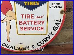 Vintage Goodyear Tire And Battery Service Porcelain Enamel Gas Station Sign 12