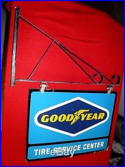 Vintage Goodyear Tire And Service Center Sign With Hanger, 2 Sided Metal Nice