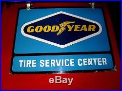 Vintage Goodyear Tire And Service Center Sign With Hanger, 2 Sided Metal Nice