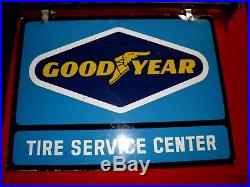 Vintage Goodyear Tire And Service Center Sign With Hanger, 2 Sided Metal Nice