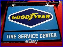 Vintage Goodyear Tire And Service Center Sign With Hanger, 2 Sided Metal Nice