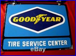 Vintage Goodyear Tire And Service Center Sign With Hanger, 2 Sided Metal Nice