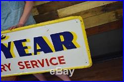 Vintage Goodyear Tire & Battery Service Embossed Sign Tin Metal RARE 6' size