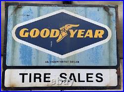 Vintage Goodyear Tire Sales Double sided Painted Metal Sign Oil Gas Auto Truck