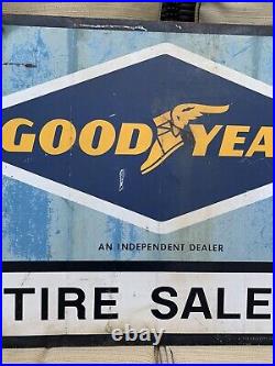 Vintage Goodyear Tire Sales Double sided Painted Metal Sign Oil Gas Auto Truck