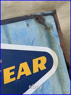 Vintage Goodyear Tire Sales Double sided Painted Metal Sign Oil Gas Auto Truck