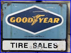 Vintage Goodyear Tire Sales Double sided Painted Metal Sign Oil Gas Auto Truck