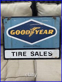 Vintage Goodyear Tire Sales Double sided Painted Metal Sign Oil Gas Auto Truck