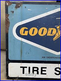 Vintage Goodyear Tire Sales Double sided Painted Metal Sign Oil Gas Auto Truck